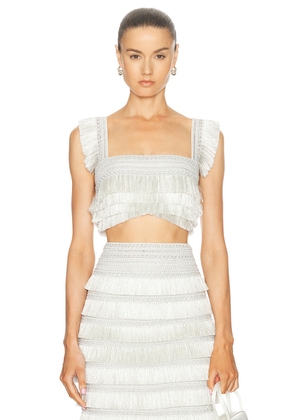 PatBO Metallic Fringe Cropped Top in Silver - Metallic Silver. Size 0 (also in 2, 4, 6, 8).