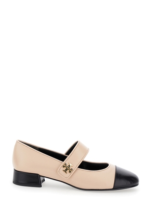 Tory Burch capto Pink And Black Mary Janes With Logo Detail And Contrasting Toe In Leather Woman