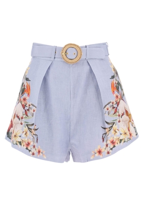 lexi tuck linen shorts with floral motif - 0 Blue