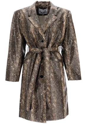 snake-effect faux leather trench coat - 38 Brown