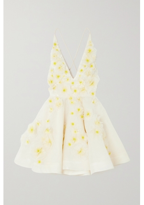 Zimmermann - Daisy Embellished Linen And Silk-blend Mini Dress - Ivory - 00,0,1,2,3,4