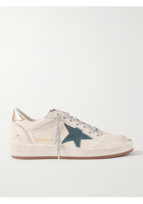 Golden Goose - Ball Star Distressed Suede-trimmed Leather Sneakers - White - IT35,IT36,IT37,IT38,IT39,IT40,IT41,IT42