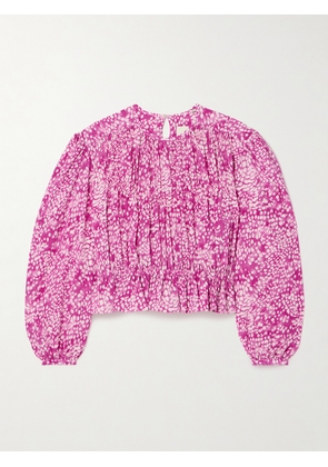 Isabel Marant - Gelina Gathered Printed Silk-blend Crepe Blouse - Pink - FR34,FR36,FR38,FR40,FR42,FR44