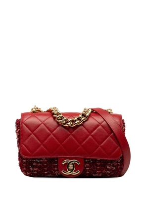 CHANEL Pre-Owned 2017-2018 CC Quilted Lambskin and Tweed Single Flap satchel - Red
