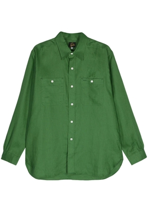 Needles butterfly-embroidery linen shirt - Green