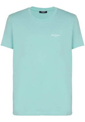 Balmain logo-flocked cotton T-shirt - Blue