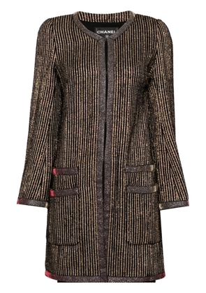 CHANEL Pre-Owned 2000s metallic-threading collarless coat - Brown
