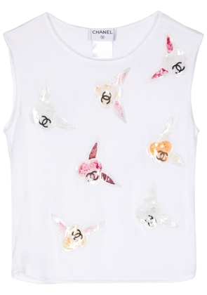 CHANEL Pre-Owned 2000s camellia patches tank top - White