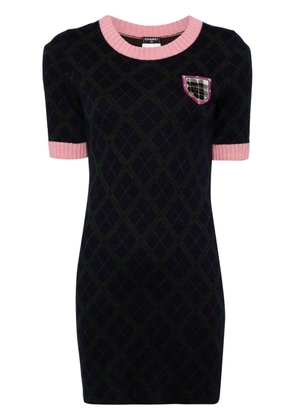 CHANEL Pre-Owned 2000s crest-appliqué knitted dress - Blue