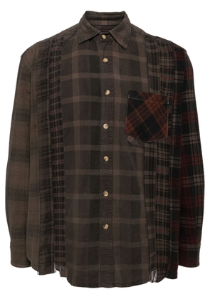 Needles panelled check-print cotton shirt - Brown