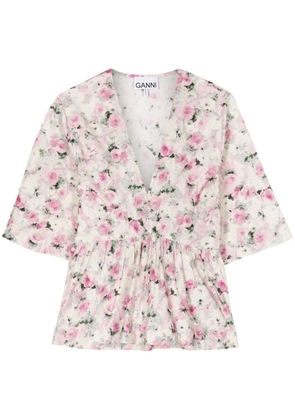 GANNI floral-print organic cotton blouse - White