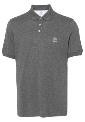 Brunello Cucinelli logo-embroidered piqué polo shirt - Grey