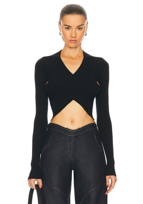 RTA Long Sleeve Cropped Knit Top in Black - Black. Size L (also in M, S).