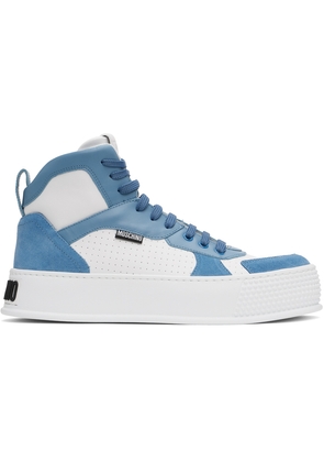 Moschino White & Blue Bumps & Stripes High-Top Sneakers