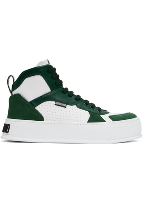Moschino White & Green Bumps & Stripes High-Top Sneakers