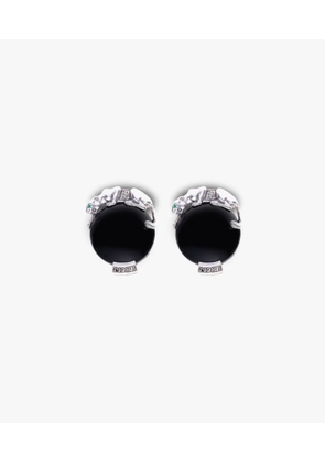 Larusmiani Silver And Onyx Cufflinks With Panther Design Cufflinks