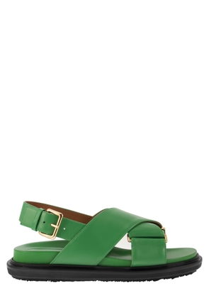 Marni Green Leather Fussbett Sandals