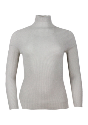 Fabiana Filippi Long-sleeved Turtleneck Sweater In Merino Lamè Embellished With Shiny Lurex That Gives Brightness