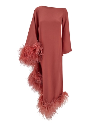 Taller Marmo Salmon Pink Dress With Tonal Feather Trim In Acetate Blend Woman