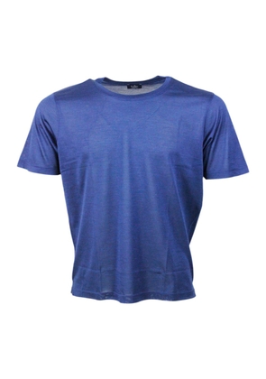 Barba Napoli Short-sleeved Crew-neck T-shirt In 100% Luxury Silk With Vents At The Bottom