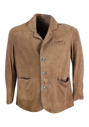 Barba Napoli Jacket In Soft And Fine Single-breasted Suede With 3-button Placket And Patch Pockets