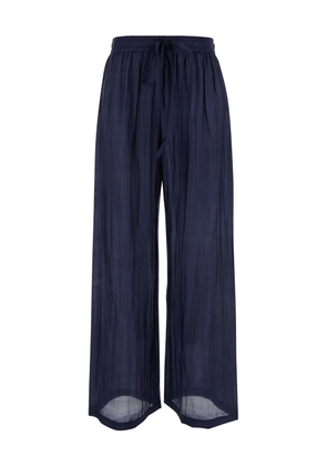 The Rose Ibiza Blue Palazzo Pants With Drawstring In Silk Woman