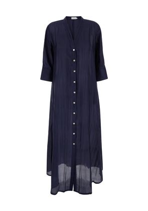 The Rose Ibiza Long Blue Dress With Mother-of-pearl Buttons In Silk Woman