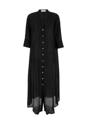 The Rose Ibiza Long Black Dress With Mother-of-pearl Buttons In Silk Woman