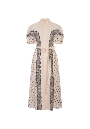 Chloé White Shirt Dress With Print And Puff Sleeves