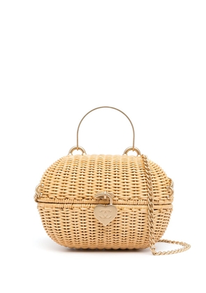 CHANEL Pre-Owned 2004 heart padlock bamboo basket bag - Neutrals
