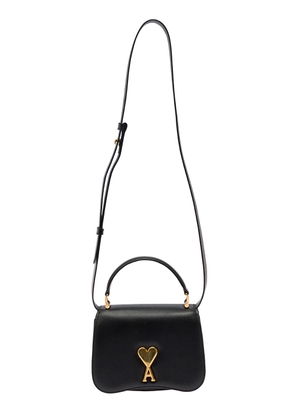 Ami Alexandre Mattiussi Mini Black Crossbody Bag With Logo Plaque In Hammered Leather Woman