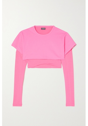 Jacquemus - Le Double Cropped Layered Cotton-jersey And Stretch-lyocell T-shirt - Pink - xx small,x small,small,medium,large,x large,xx large