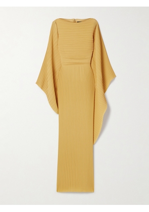 Solace London - Adami Cape-effect Plissé-chiffon Gown - Yellow - UK 4,UK 6,UK 8,UK 10,UK 12,UK 14,UK 16