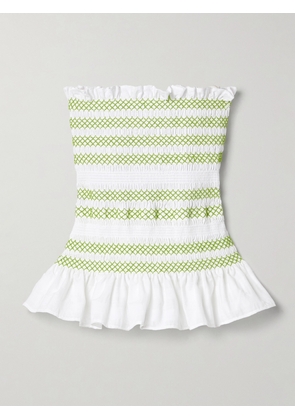 Molly Goddard - Lynne Strapless Ruffled Smocked Cotton-blend Voile Peplum Top - White - UK 6,UK 8,UK 10,UK 12,UK 14