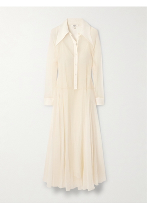 Chloé - Pleated Organic Silk-mousseline Maxi Shirt Dress - White - FR34,FR36,FR38,FR40