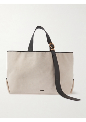 Jil Sander - Folded Leather-trimmed Canvas Tote - Neutrals - One size