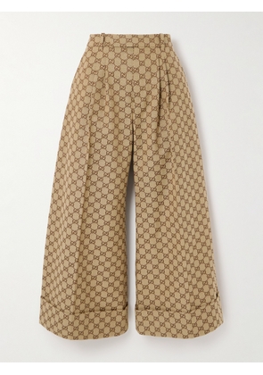 Gucci - Cropped Pleated Cotton-blend Canvas-jacquard Wide-leg Pants - Brown - IT38,IT40,IT42,IT44,IT46