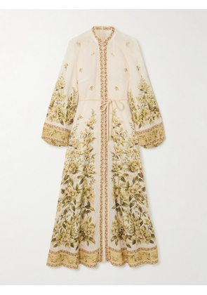 Zimmermann - Golden Belted Floral-print Linen Midi Dress - Green - 00,0,1,2,3,4