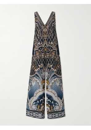 Camilla - Crystal-embellished Printed Silk-georgette Jumpsuit - Blue - x small,small,medium,large,x large