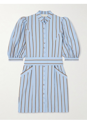 DESTREE - Amoako Belted Striped Twill Mini Dress - Blue - small,medium,large