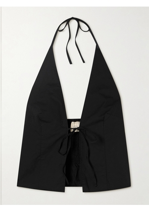 Deiji Studios - Tie-detailed Smocked Organic Cotton Halterneck Top - Black - xx small,x small,small,medium,large,x large