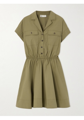 Tory Burch - Pleated Cotton-blend Poplin Mini Shirt Dress - Green - x small,small,medium,large,x large