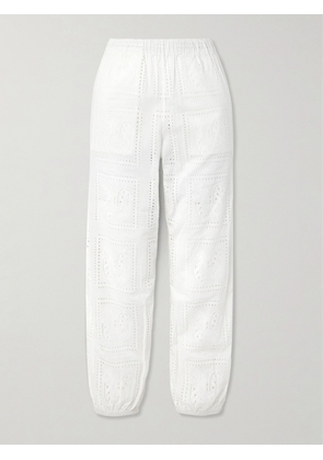 Tory Burch - Eyelet Beach Embroidered Cotton Tapered Pants - White - x small,small,medium,large,x large