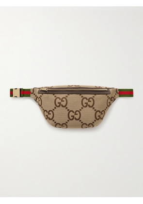 Gucci - Leather And Webbing-trimmed Canvas-jacquard Belt Bag - Brown - 90
