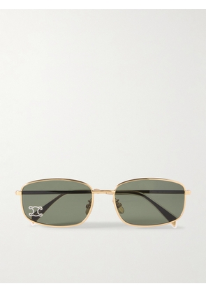 CELINE Eyewear - Triomphe Crystal-embellished Square-frame Gold-tone Sunglasses - One size