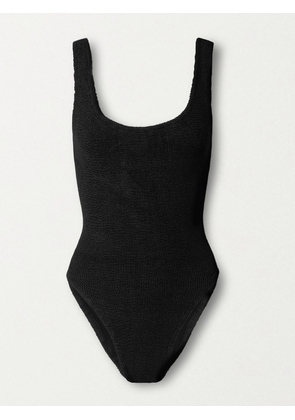 Hunza G - Square Neck Seersucker Swimsuit - Black - One size