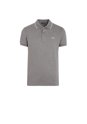 Grey Mélange Stretch Cotton Polo Shirt