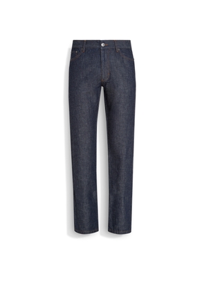 Dark Blue Rinse-washed Cotton and Linen Roccia Jeans