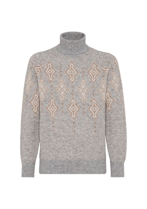 Brunello Cucinelli Alpaca-Cotton-Wool Geometric Sweater