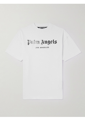 Palm Angels - Logo-Print Crystal-Embellished Cotton-Jersey T-Shirt - Men - White - XS